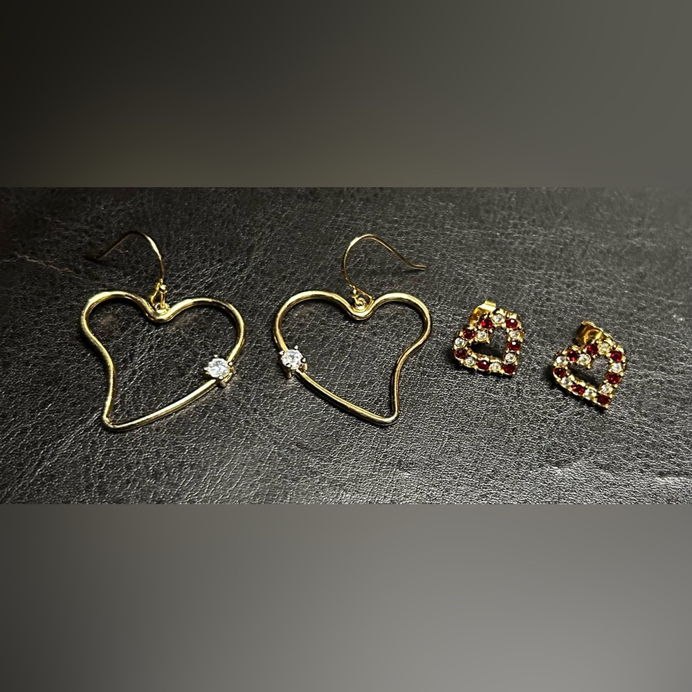 Two Vintage Avon Gold tone Heart Earrings